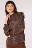 Apricot Black Paisley Long Sleeve Ruffle Top