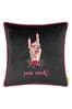 Furn Black Inked You Rock Piped Velvet Polyester Filled Cushion