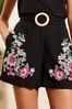 V&A | Love & Roses Black Floral Embroidered Belted Shorts With Linen, Regular