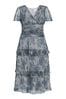 Gina Bacconi Blue June Midi Printed Dress With Tiered Skirt