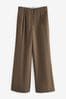 Chocolate Brown Cotton Mix Smart Wide Leg Trousers, Petite