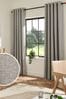 Grey Herringbone Weave Blackout/Thermal Eyelet Curtains, Blackout/Thermal