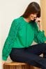 Love & Roses Jade Green Green Tie Back Long Sleeve Lace Blouse