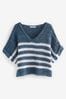 Blue Stripe Short Sleeve Stitch Top