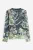 Navy and Ecru Floral Kew Collection Long Sleeve Mesh Top