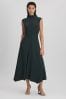 Reiss Dark Green Libby Fitted Asymmetric Midi Dress, Regular