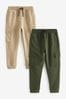 Khaki Green/Stone Natural 2 Pack Cargo Cotton-Rich Joggers (3-16yrs)