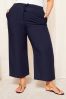 Curves Like These Navy Blue Cotton/ Linen Mix Wide Leg Crop Trousers