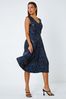 Roman Blue Sequin Twist Front Midi Stretch Dress