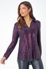 Roman Purple Zig Zag Sequin Stretch Shirt Top