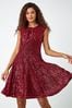 Roman Red Sequin Twist Front Stretch Dress