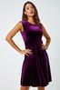 Roman Purple Velvet Fluted Hem Stretch Dress