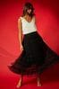 Roman Black Elasticated Mesh Tiered Ruffle Skirt