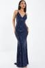 Quiz Blue Sequin V - Neck Strap Fishtail Maxi Dress