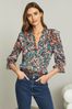 Blue Floral Lipsy Ruffle Front Blouse