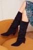 Love & Roses Black Mid Heel Ruched High Leg Boot