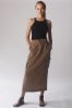 Religion Brown Utility Inspired Maxi Skirt With Patch Pockets