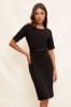 Friends Like These Black Tailored Short Sleeve Belted Midi Dress