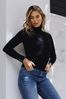 Lipsy Black Knitted Roll Neck Ribbed Button Detail Long Sleeve Jumper