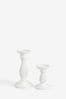 White Pleat Pillar Candle Holder with Candle