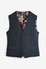 Navy Blue Regular Fit Puppytooth Design Waistcoat
