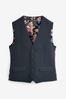 Navy Blue Puppytooth Fabric Suit Waistcoat