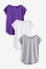 Weiß/Grau meliert/Violett - T-Shirts mit Flügelärmeln in Regular Fit im 3er-Pack