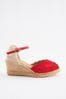 Red Scallop Peep Toe Wedges