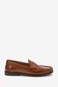 Tan Brown Regular Fit Leather Penny Loafers, Regular Fit