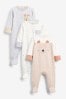 Neutral Bear Face Baby Sleepsuits 3 Pack (0-2yrs)