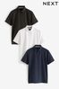 White/Black/Navy Blue Geo Print Jersey Polo Shirts 3 Pack