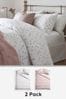 2 Pack Pink Ditsy Floral Reversible Duvet Cover and Pillowcase Set