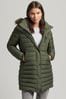 Superdry Green Faux Fur Hooded Mid Length Puffer Jacket