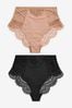 Black/Nude High Rise Tummy Control Lace Knickers 2 Pack, High Rise