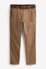 Tan Straight Belted Soft Touch Chino Trousers, Straight
