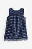 Navy/White Sleeveless Broderie 100% Cotton Shell Top, Regular