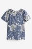 Blue Acanthus William Morris & Co Smocked Short Sleeves Round Neck Top