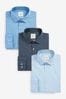 Blue Slim Fit Crease Resistant Single Cuff Shirts 3 Pack, Slim Fit
