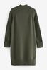 Khaki Green Rib Knit High Neck Midi Jumper Dress, Regular