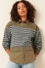 Olive Green Stripe Gem Button Layer Jumper