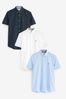 Weiß/Blau/Marineblau - Kurzarm-Stretch-Oxford-Hemden, Slim Fit, 3er-Packung