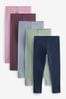 Navy Blue/ Pink/ Sage Green/ Denim Blue Leggings 5 Pack (3-16yrs)