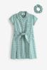 Green Gingham Cotton Rich Belted School Dress With Scrunchie (3-14yrs)