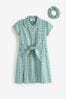 Green Cotton Rich Belted Gingham School Dress With Scrunchie (3-14yrs)