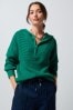 Green Ribbed Zip Neck Knitted Hoodie