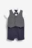 Grey/White Smart Bow Tie And Waistcoat Romper (0mths-2yrs)