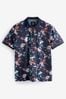 Navy Blue Winter Floral Print Polo patched Shirt