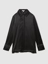Reiss Black Hailey Silk Double-Cuff Button-Through Shirt, Regular