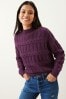 Violett - Pullover mit Stehkragen und Zopfmuster