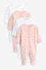 Pale Pink Floral 4 Pack Baby Sleepsuits (0-2yrs), 4 Pack